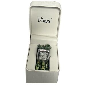 Vivani Women's Quartz Wristwatch Green Shell Beaded Band Silver Tone Case